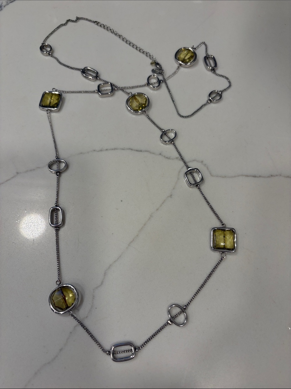 Lia Sophia Yellow Rotating Gems Silver Tone 40" Chain Necklace Signed Retired